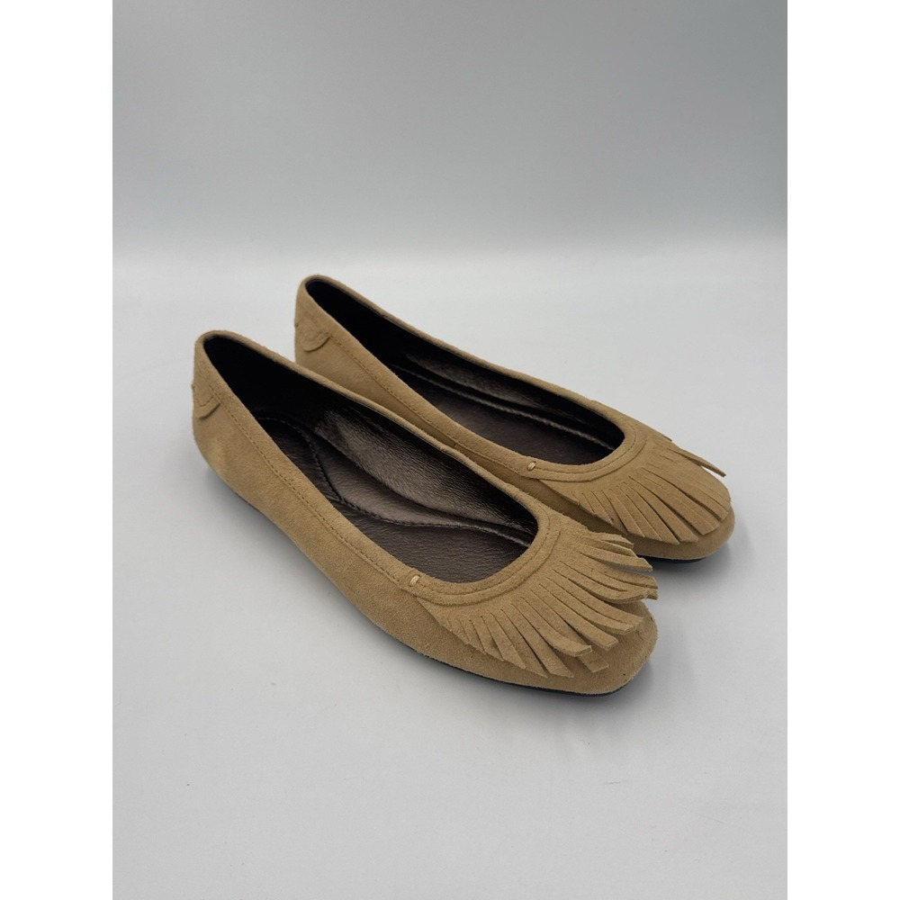 Eddie Bauer Women's Fringe Moccasin Suede Flats Shoes Tan Brown Size 7 Comfort